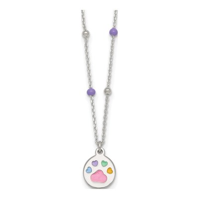 Sterling Silver Girls' Enamel Heart Pawprint Pendant Necklace