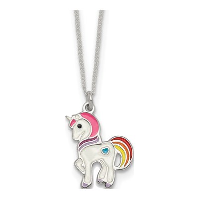 Sterling Silver Girls' Enamel Unicorn Pendant Necklace