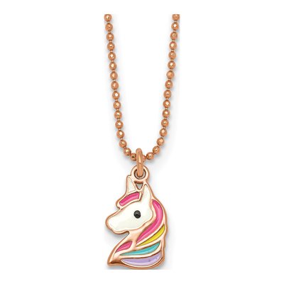 Rose Gold-Plated Sterling Silver Girls' Enamel Unicorn Necklace