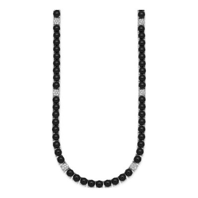 Sterling Silver Onyx & CZ Pave Necklace – view 3