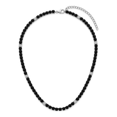 Sterling Silver Onyx & CZ Pave Necklace – view 5