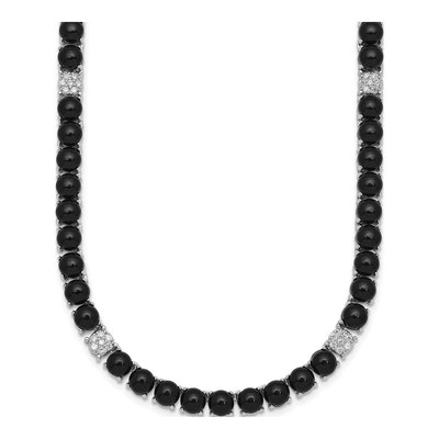 Sterling Silver Onyx & CZ Pave Necklace