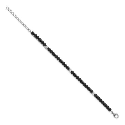 Sterling Silver Onyx & CZ Pave Tennis Bracelet – view 3