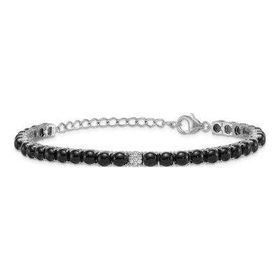 Sterling Silver Onyx & CZ Pave Tennis Bracelet – view 4