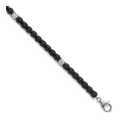 Sterling Silver Onyx & CZ Pave Tennis Bracelet