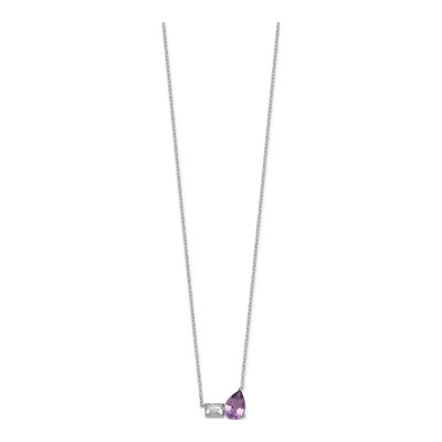 Sterling Silver Amethyst & White Topaz Pear Emerald-Cut Necklace – view 3