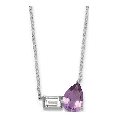 Sterling Silver Amethyst & White Topaz Pear Emerald-Cut Necklace