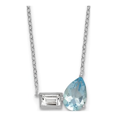 Sterling Silver Swiss Blue Topaz & White Topaz Necklace
