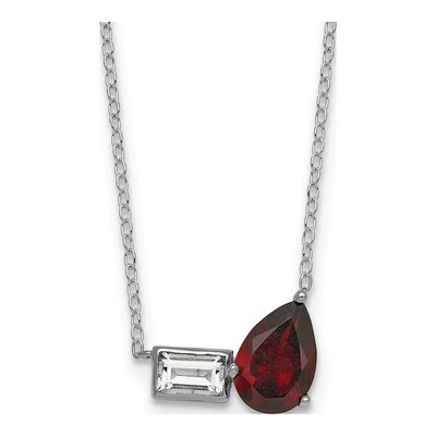 Sterling Silver Garnet & White Topaz Pear Emerald-Cut Necklace