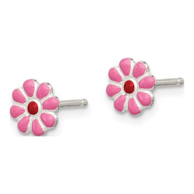 Sterling Silver Girls' Enamel Flower Stud Earrings – view 3