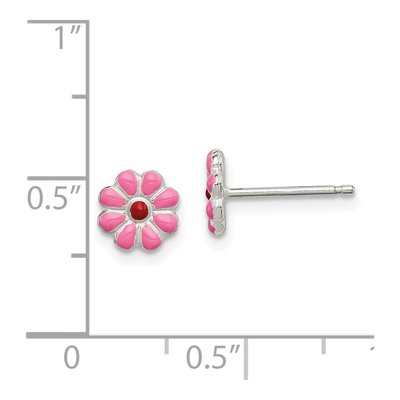 Sterling Silver Girls' Enamel Flower Stud Earrings – view 5