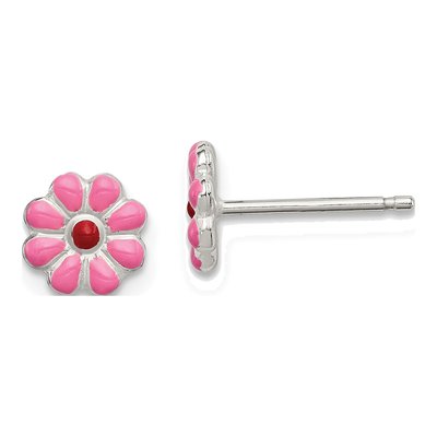 Sterling Silver Girls' Enamel Flower Stud Earrings