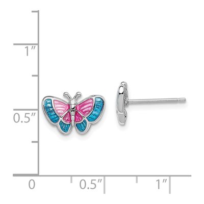 Sterling Silver Girls' Pink Blue Enamel Butterfly Stud Earrings – view 5