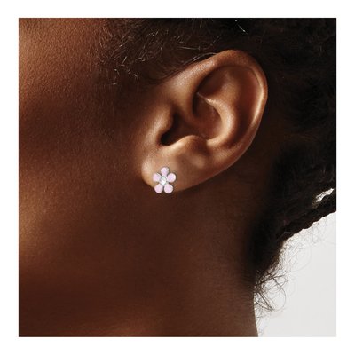 Sterling Silver Round Crystal Girls' Enamel Flower Stud Earrings – view 4
