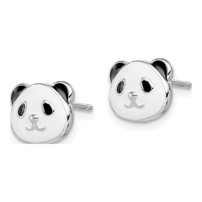 Sterling Silver Girls' Enamel Panda Stud Earrings – view 3