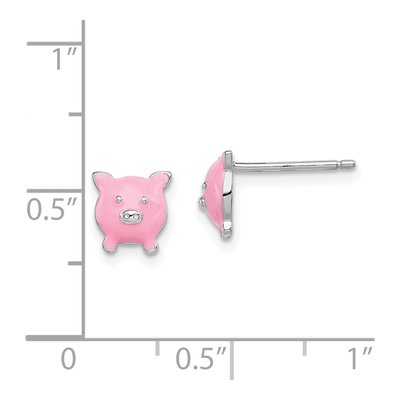 Sterling Silver Girls' Pink Enamel Pig Stud Earrings – view 5