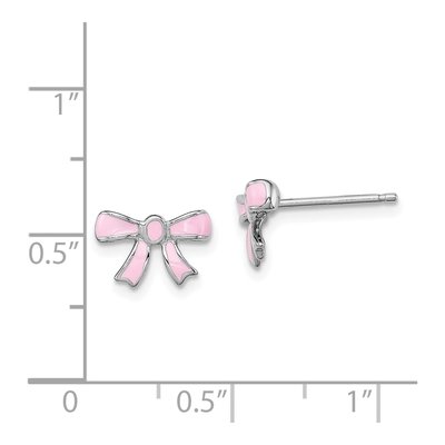 Sterling Silver Girls' Pink Enamel Bow Stud Earrings – view 5