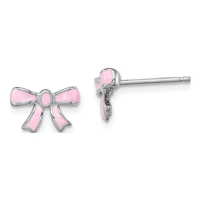 Sterling Silver Girls' Pink Enamel Bow Stud Earrings