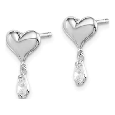 Sterling Silver CZ Girls' Heart Dangle Earrings – view 3