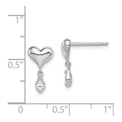 Sterling Silver CZ Girls' Heart Dangle Earrings – view 5