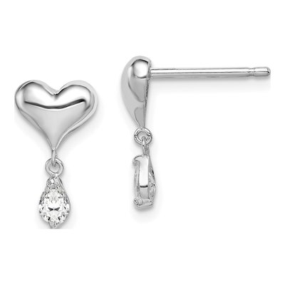 Sterling Silver CZ Girls' Heart Dangle Earrings