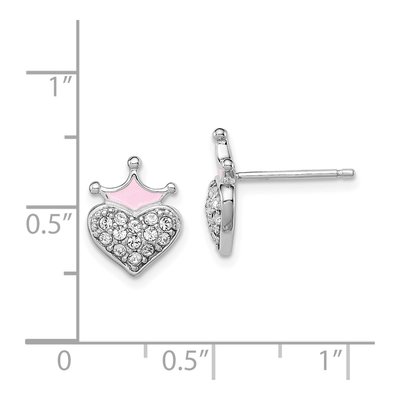 Sterling Silver Round Crystal Girls' Crown Heart Stud Earrings – view 5