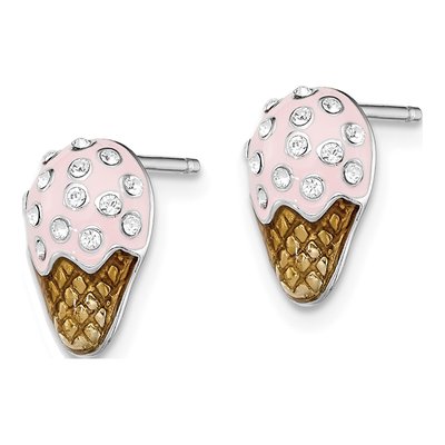 Sterling Silver Round Crystal Girls' Enamel Ice Cream Stud Earrings – view 3