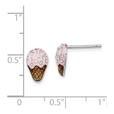 Sterling Silver Round Crystal Girls' Enamel Ice Cream Stud Earrings – view 5