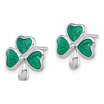 Sterling Silver Girls' Green Shamrock Stud Earrings – view 3