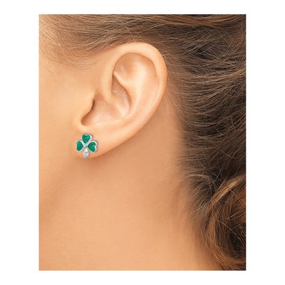 Sterling Silver Girls' Green Shamrock Stud Earrings – view 4