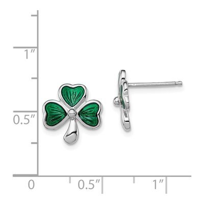 Sterling Silver Girls' Green Shamrock Stud Earrings – view 5
