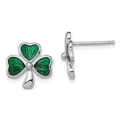Sterling Silver Girls' Green Shamrock Stud Earrings