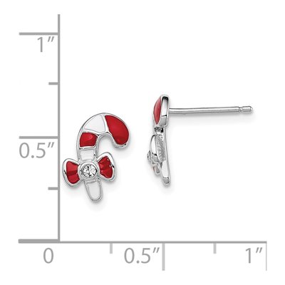 Sterling Silver Round Crystal Girls' Candy Cane Stud Earrings – view 5