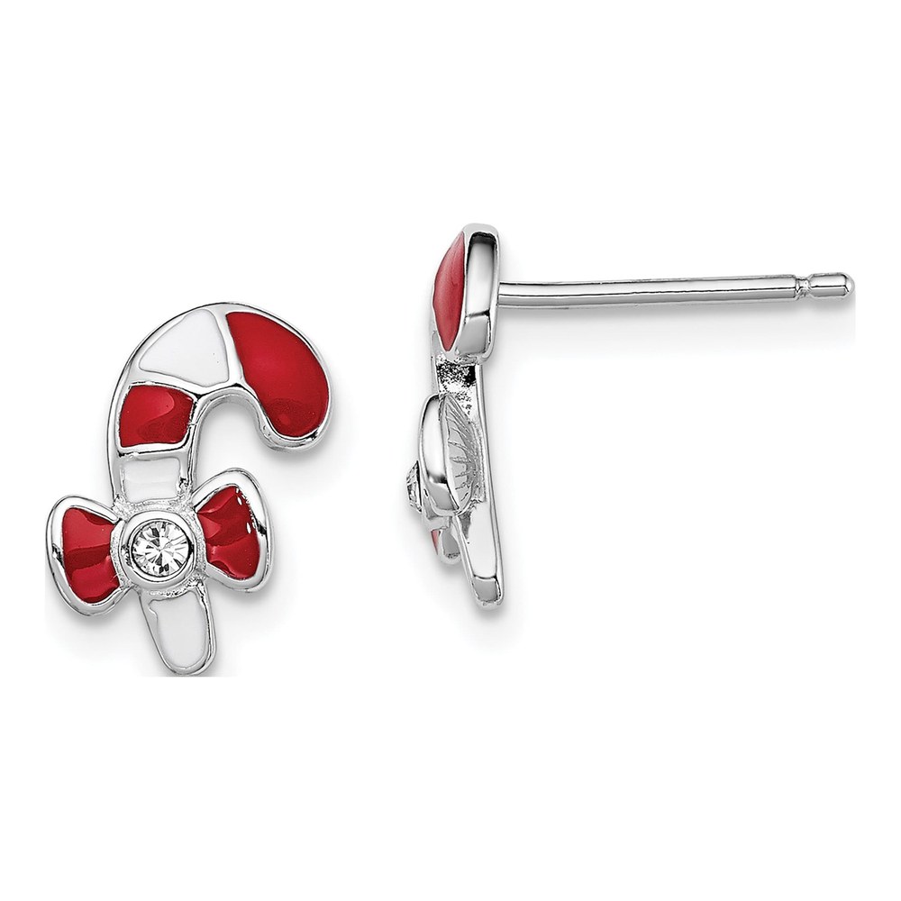 Sterling Silver Round Crystal Girls' Candy Cane Stud Earrings