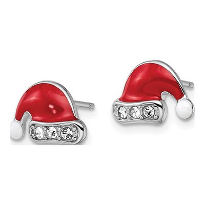 Sterling Silver Round Crystal Girls' Santa Hat Stud Earrings – view 3