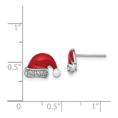 Sterling Silver Round Crystal Girls' Santa Hat Stud Earrings – view 5