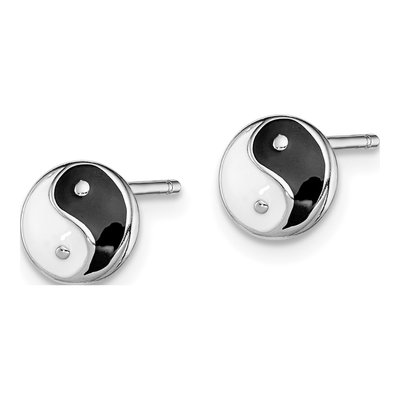 Sterling Silver Girls' Yin Yang Enamel Stud Earrings – view 3