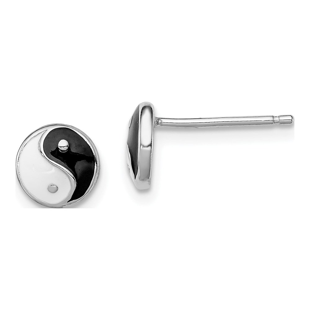 Sterling Silver Girls' Yin Yang Enamel Stud Earrings