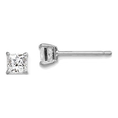 Sterling Silver 4mm CZ Girls' Square Stud Earrings