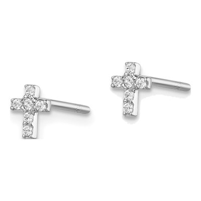 Sterling Silver CZ Cross for Girls Stud Earrings – view 3