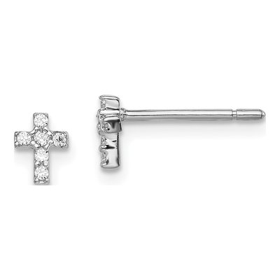 Sterling Silver CZ Cross for Girls Stud Earrings