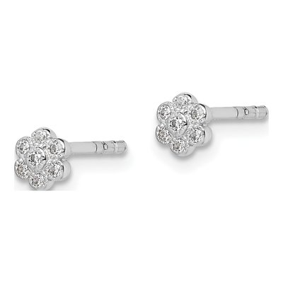 Sterling Silver Round CZ Girls' Flower Stud Earrings – view 3
