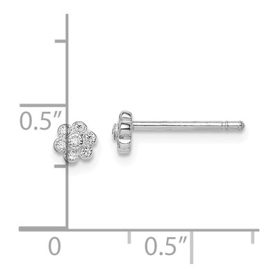 Sterling Silver Round CZ Girls' Flower Stud Earrings – view 5