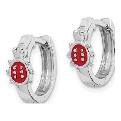 Sterling Silver 13mm Girls' Red Ladybug Huggie Hoop Earrings – view 3