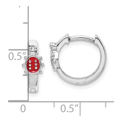 Sterling Silver 13mm Girls' Red Ladybug Huggie Hoop Earrings – view 5
