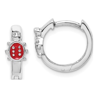 Sterling Silver 13mm Girls' Red Ladybug Huggie Hoop Earrings