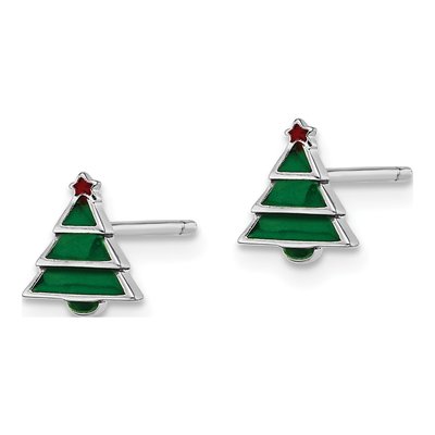 Sterling Silver Enamel Christmas Tree Stud Earrings – view 3
