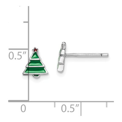 Sterling Silver Enamel Christmas Tree Stud Earrings – view 5