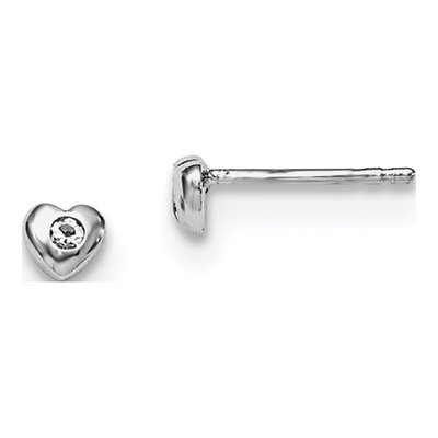 Sterling Silver Round Crystal Girls' April Birthstone Heart Stud Earrings