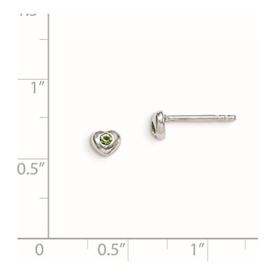 Sterling Silver Round Crystal Girls' August Heart Stud Earrings – view 3
